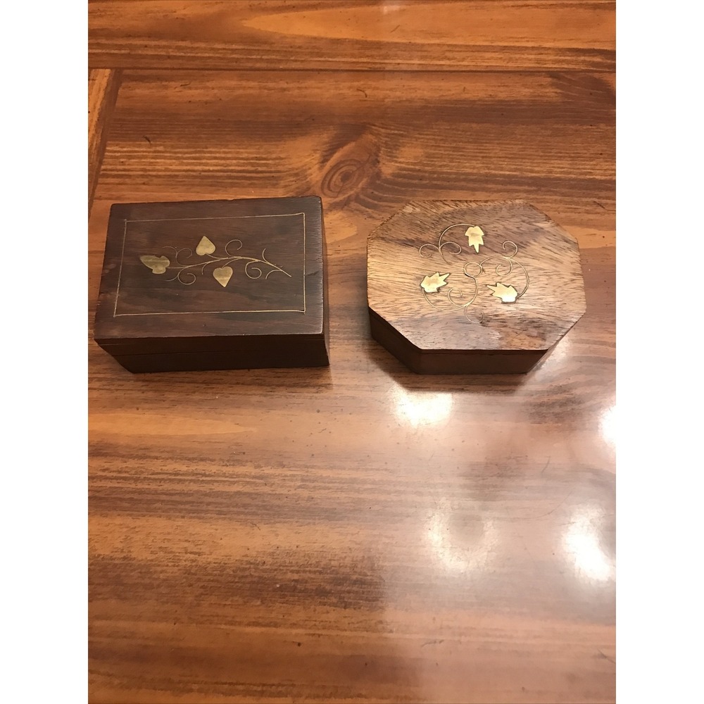 Lot 2‎ Brads inlay wooden trinket boxes Shesham & Brass